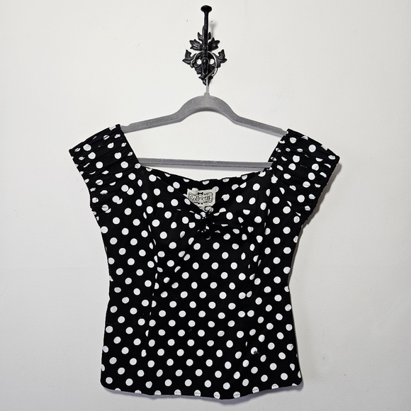 Collectif Black and White Polka Dot Blouse - Picture 2 of 4